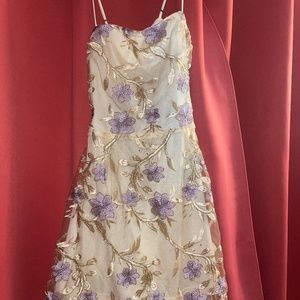 Lucy in the Sky Amari Gold Floral Homecoming Dress